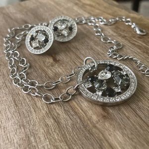Oliver Weber collection necklace earrings set rhodium plated steel Swarovski.